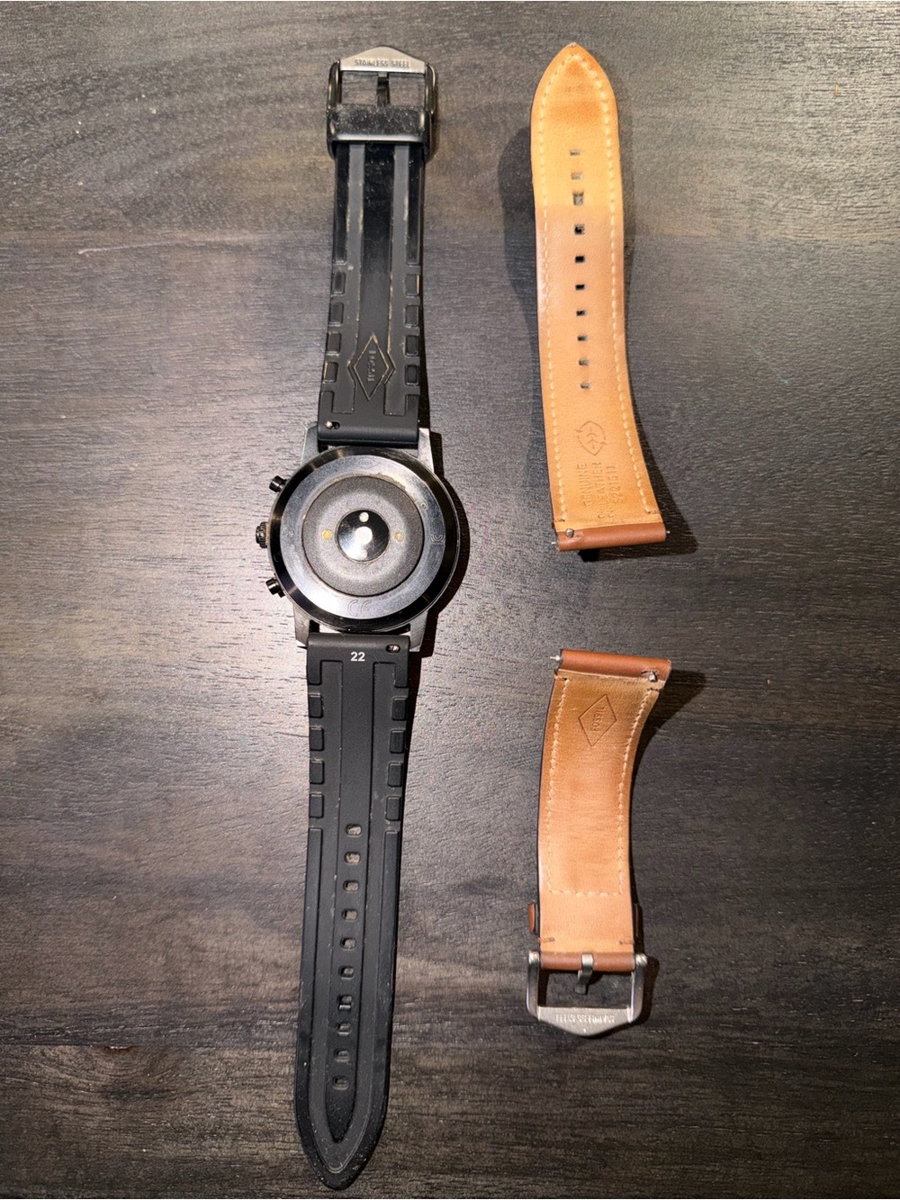 Fossil Men's Black Rubber Watch with Tan Leather Replacement Straps
